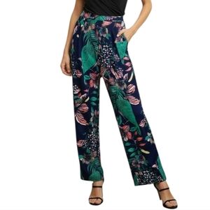 Sandiva Navy Blue Tropical Wide-Leg Cover-up Pants Size L NWOT